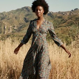 CHARLESTON DRESS -- NAVY LADY BIRD FLORAL, Doen size M